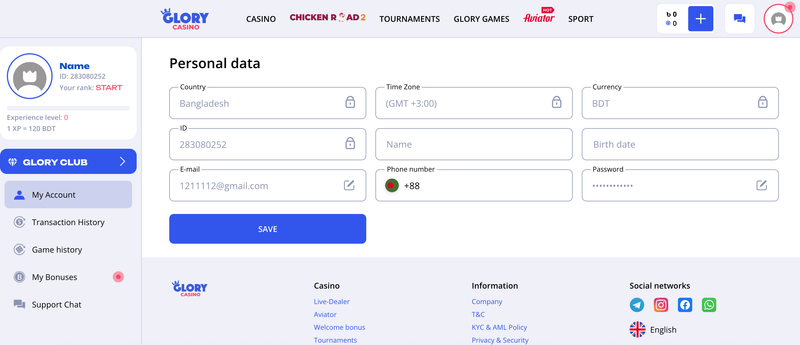Glory Casino verification